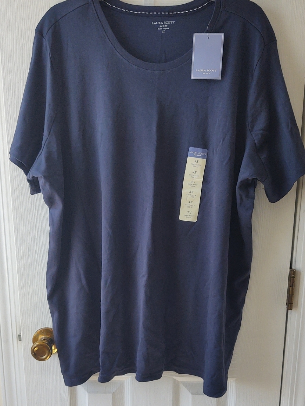 Laura Scoty Women's Navy Short Sleeve Crew Tee- Size 3X